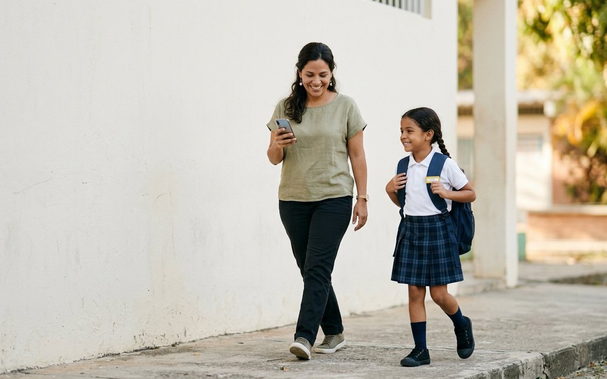Imagen ilustrativa: una madre y su hija camino al colegio