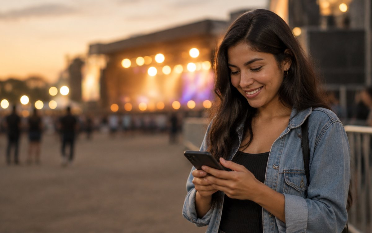 Imagen ilustrativa: una persona muestra su teléfono a la entrada de un concierto