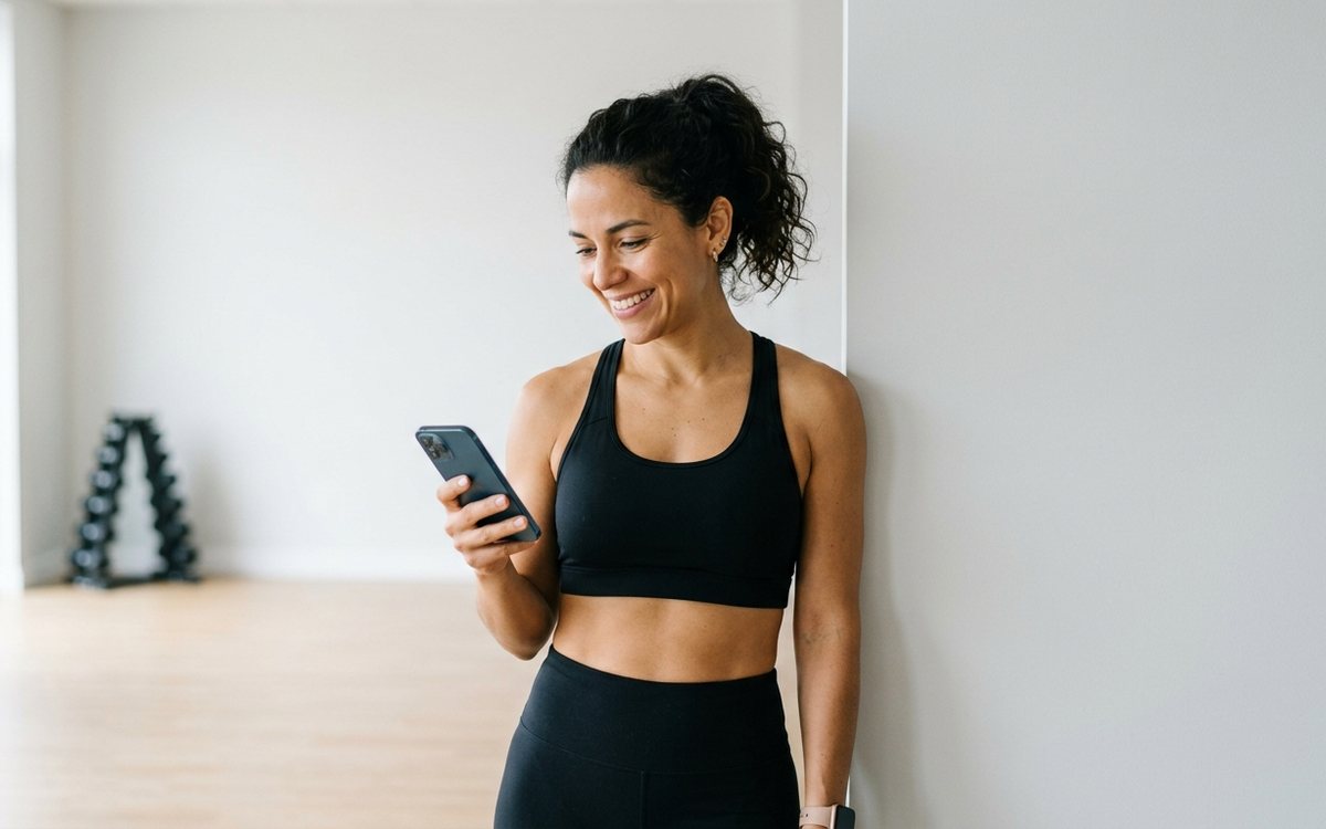 Imagen ilustrativa: una socia del gimnasio revisa su teléfono