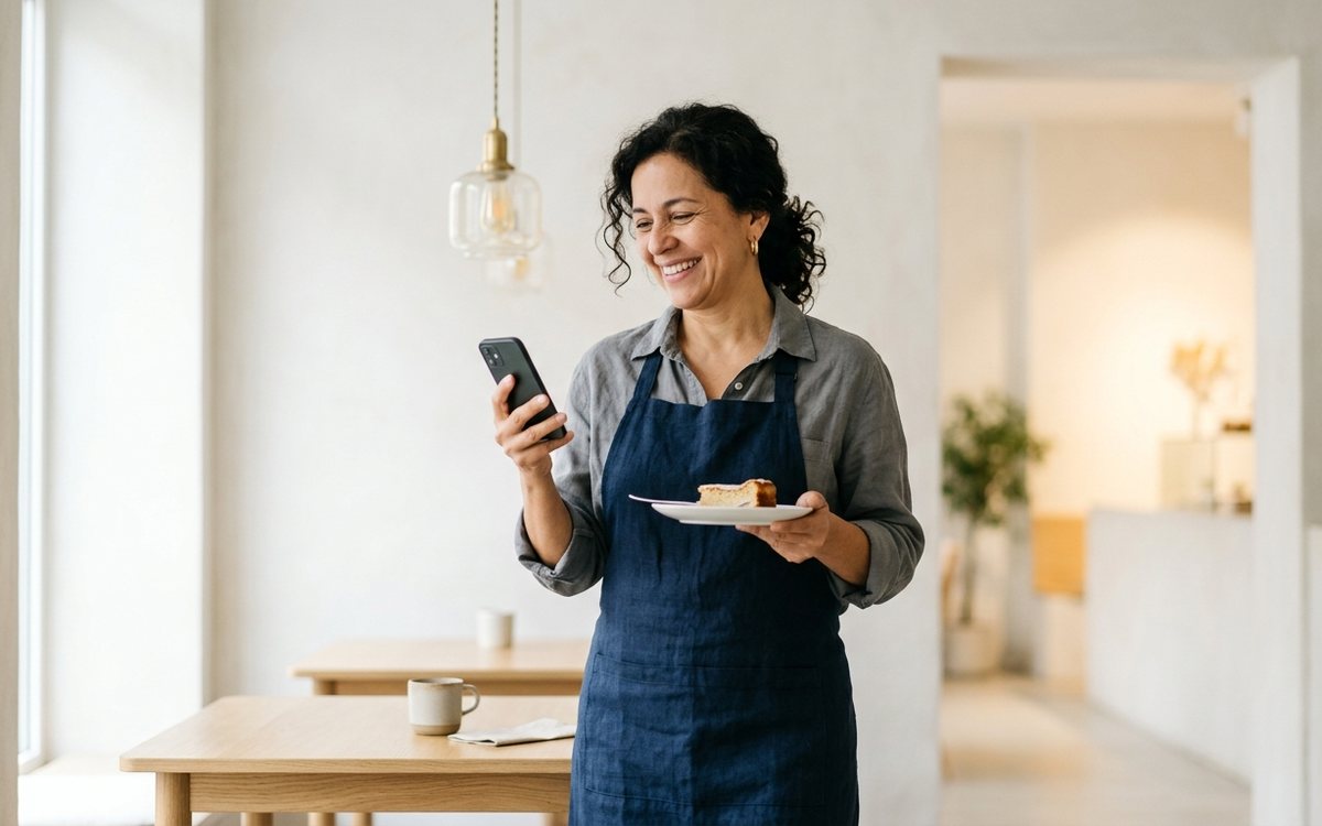 Imagen ilustrativa: una mesonera con su teléfono en el restaurante
