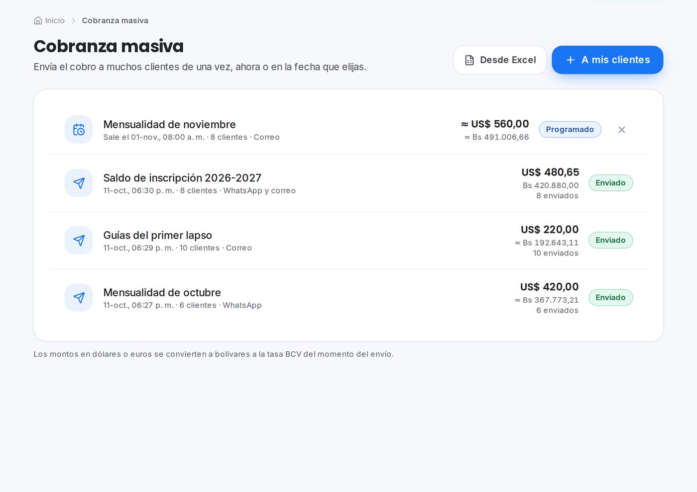 Inscripciones y actividades en el portal de QuickPay para colegios