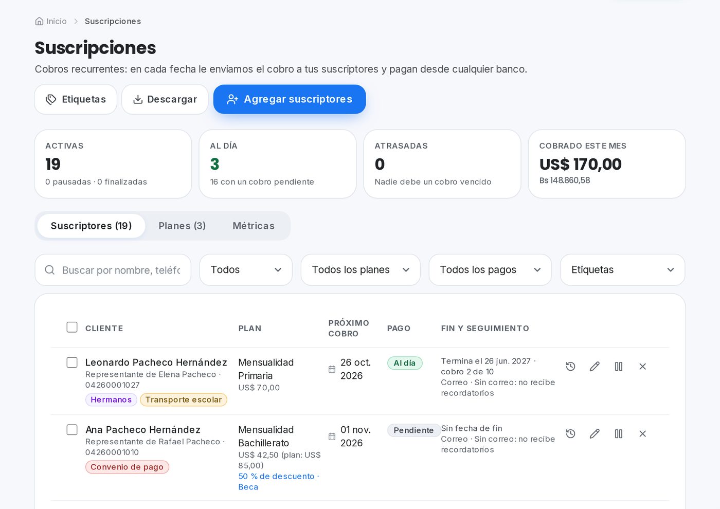 Mensualidad en el portal de QuickPay para colegios