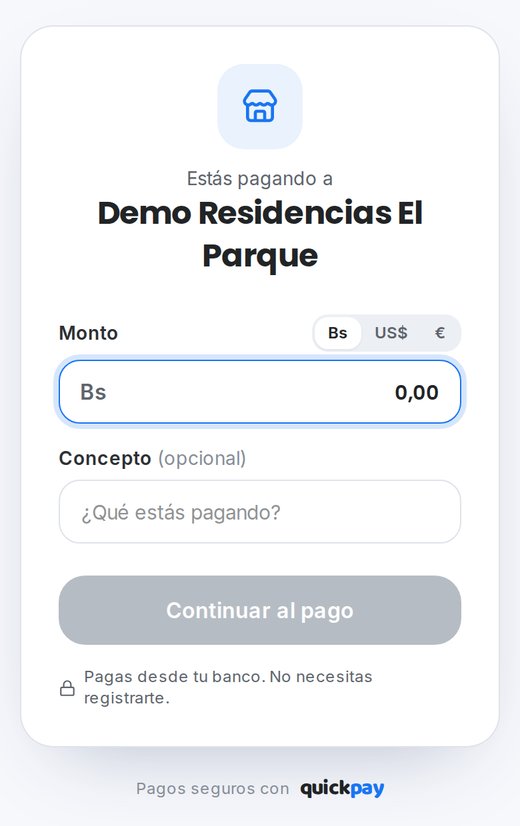 Página de pago de QuickPay en el teléfono