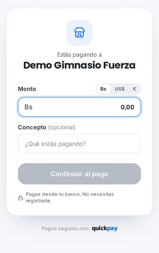 Página de pago de QuickPay en el teléfono