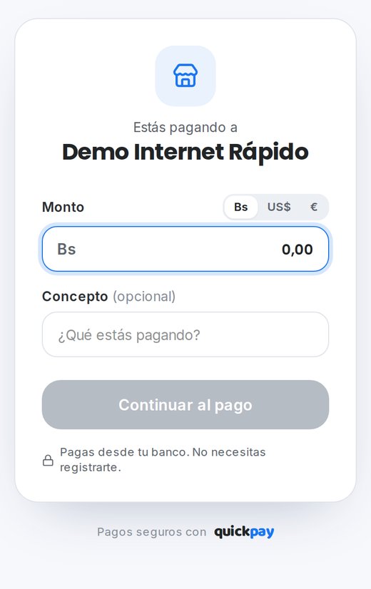 Página de pago de QuickPay en el teléfono