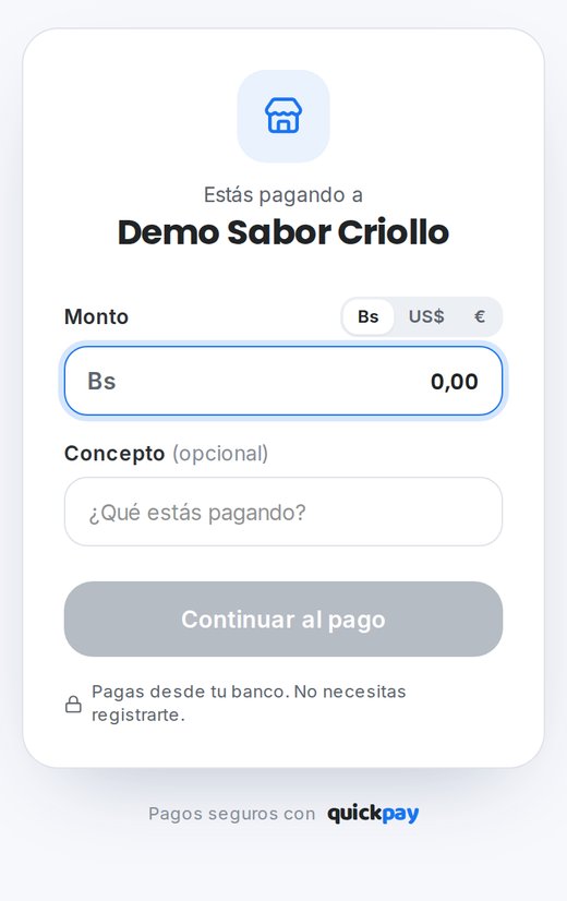 Página de pago de QuickPay en el teléfono
