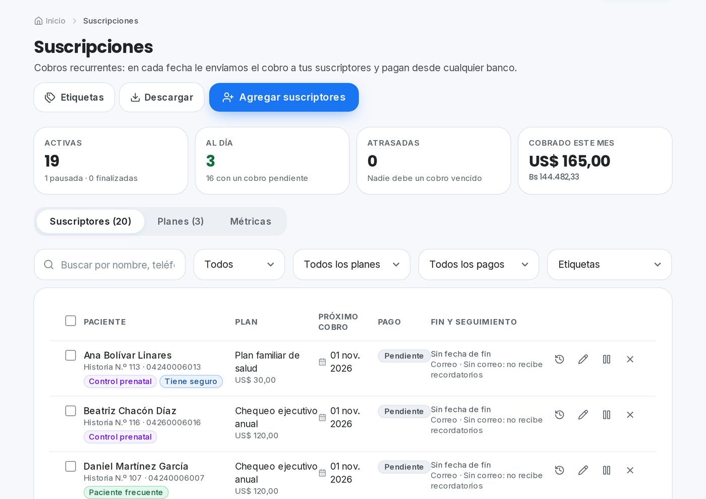 Planes en el portal de QuickPay para clínicas y consultorios