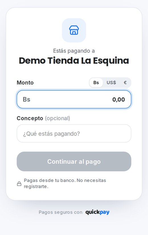 Página de pago de QuickPay en el teléfono
