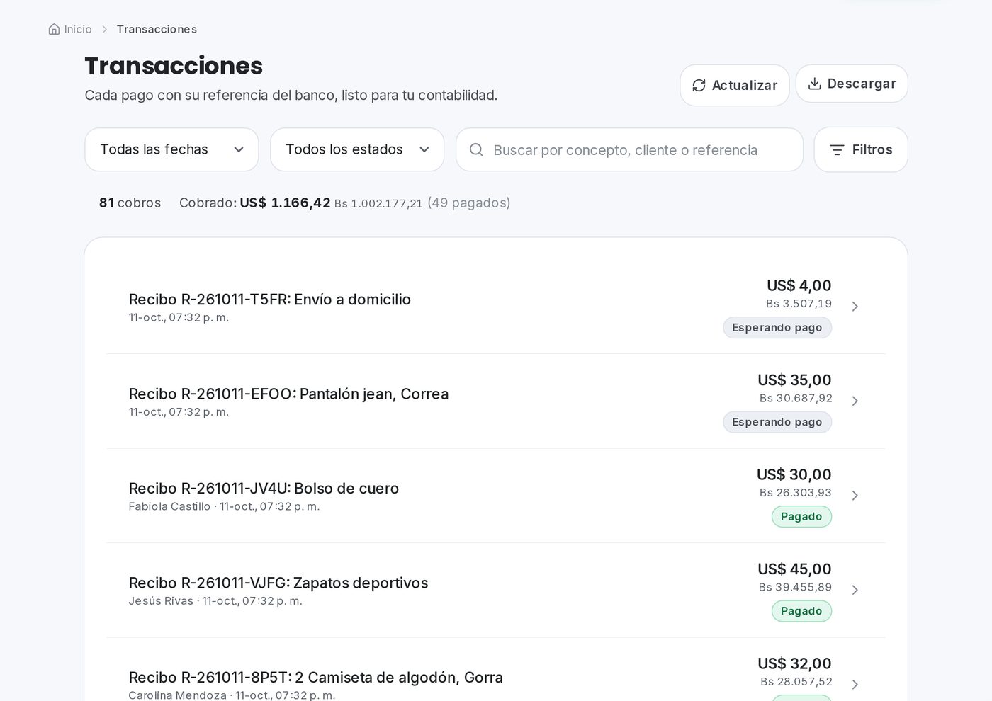 Transacciones en el portal de QuickPay para tiendas y emprendimientos