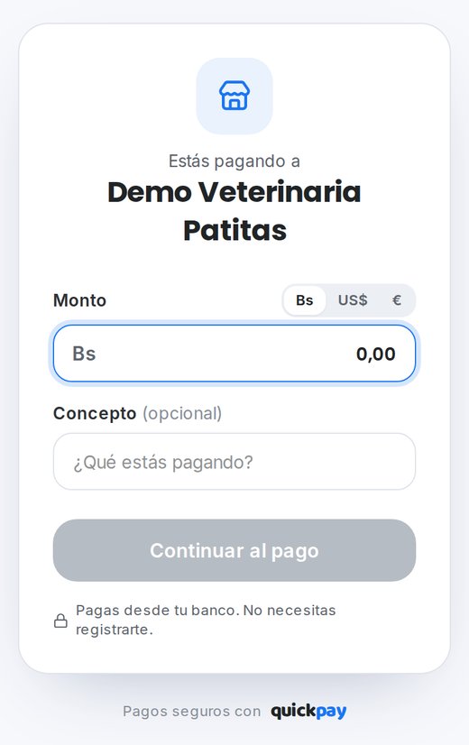 Página de pago de QuickPay en el teléfono